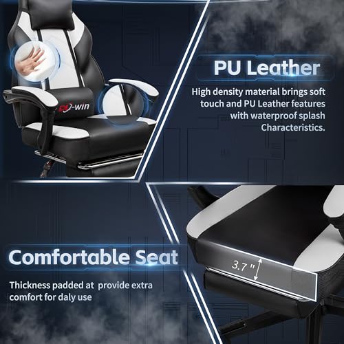 Gaming Chairs for Adults, Computer Chair with Footrest and Ergonomic High Back, Big and Tall Gamer Chairs with Massage Lumbar Support, 360° Swivel Height Adjustable, Blue