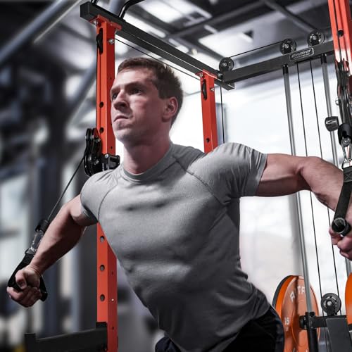 RitFit Multi-Function Squat Rack Power Cage PPC03 with Cable Crossover System, 1000LBS Capacity Power Rack and Packages with Optional Weight Bench, Barbell Weight Set, for Garage Workout & Home Gym
