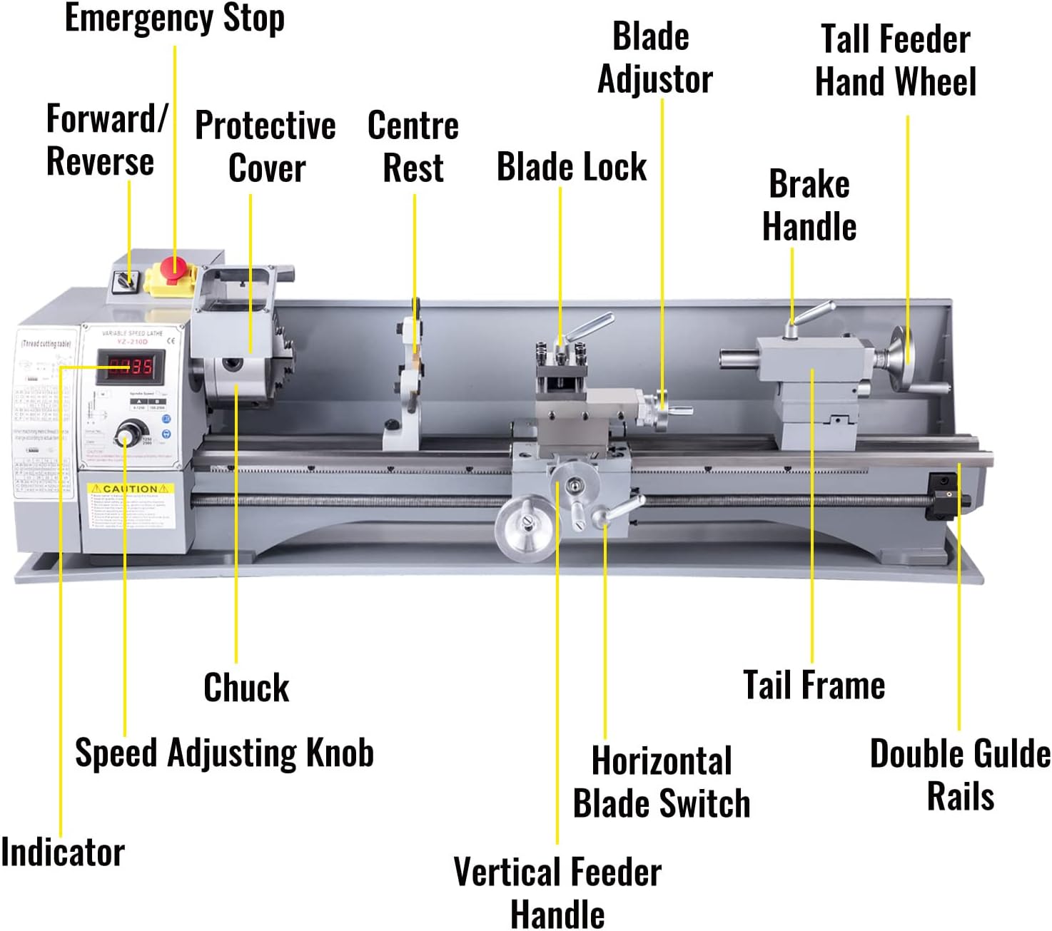 VEVOR Metal Lathe, 210x800 Mini Lathe Machine, 2500 RPM Variable Speed Change, 850W Precision Mini Lathe, Metal Working Lathe with Brushless Motor, Milling Machine for Various Metal Turning