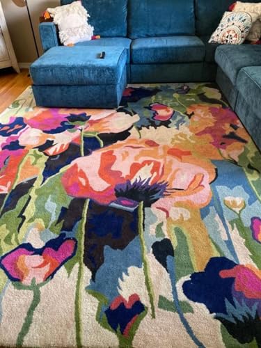 Hand Tufted Floral Area Rug, New Zealand Woolen Carpet for Living Room, Bedroom, Dining Room and Hall (8 x 10 Feet, Multicolor)