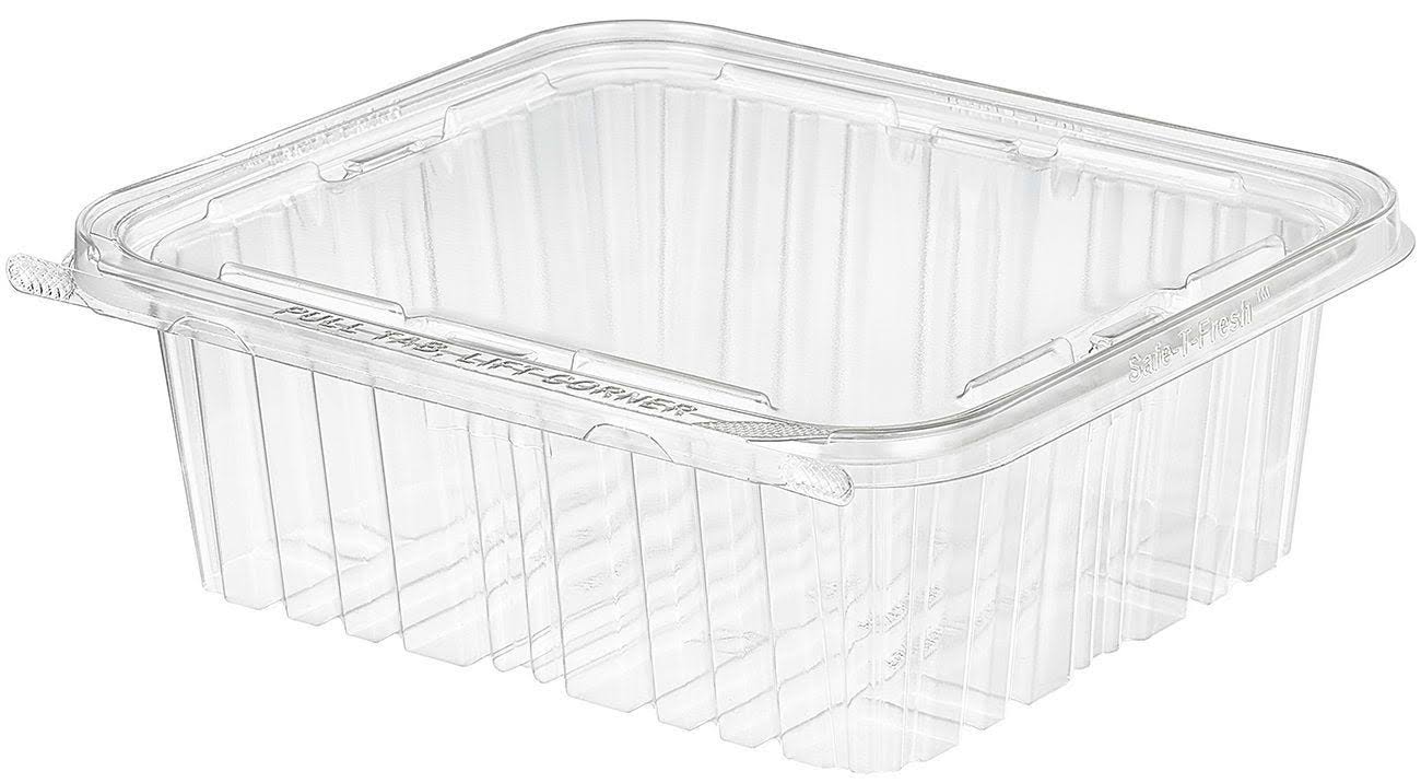 Inline Plastics Safe-T-Fresh Polyethylene Tamper Resistant Square Food Container Clear, 64 oz. | 150/Case