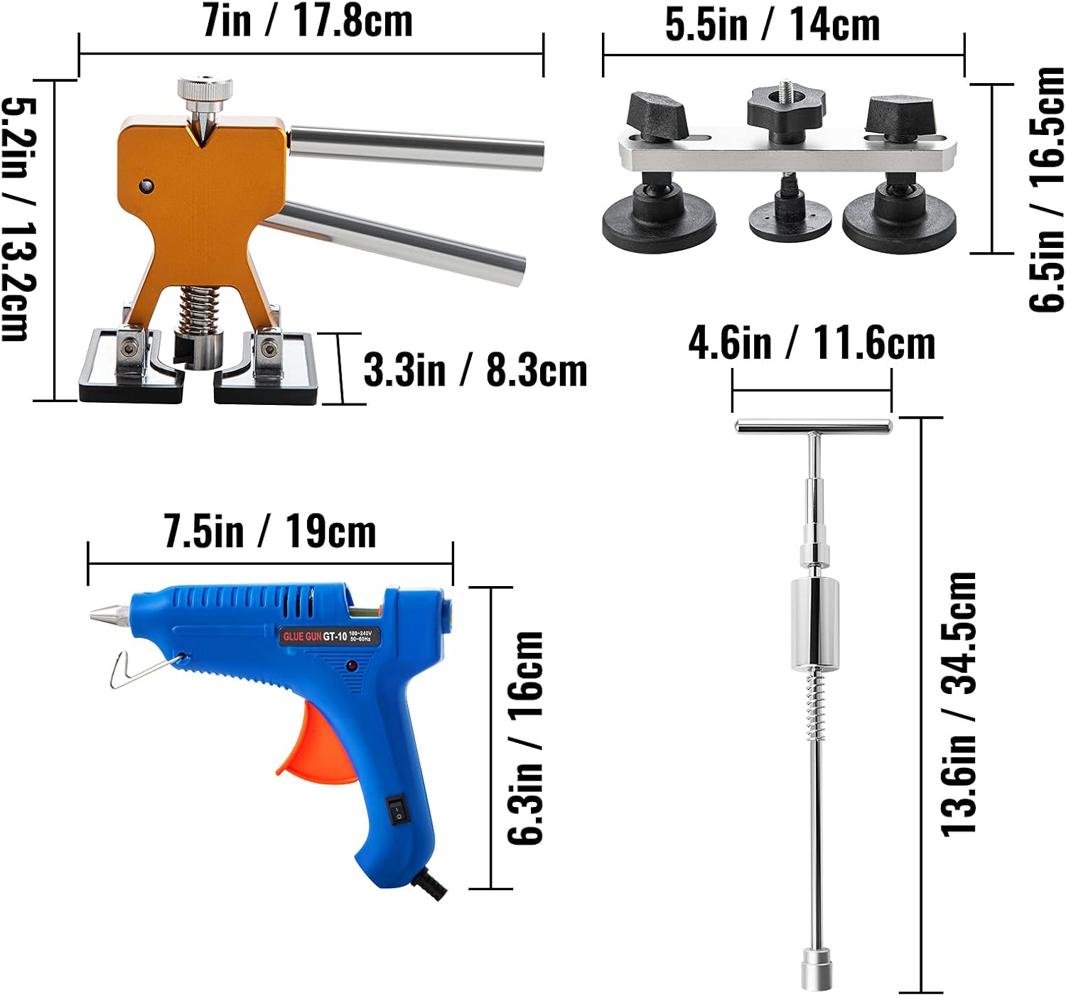 VEVOR Dent Removal Tool, 89 Pcs Paintless Dent Repair Tools, Led Baffle Board Car Dent Repair Kit, Glue Puller Tabs Dent Puller Kit for Auto Dent Removal, Minor Dents, Door Dings And Hail Damage