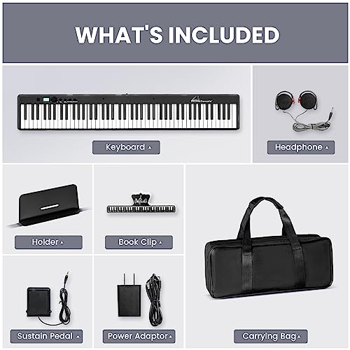 88 Key Digital Piano with Lighted Keys, Folding Piano Keyboard [Full Size/Semi-Weighted] Portable Piano w/Piano Bag, [Bluetooth & MIDI] Electric Piano Keyboard for Beginners, Teens, Adult