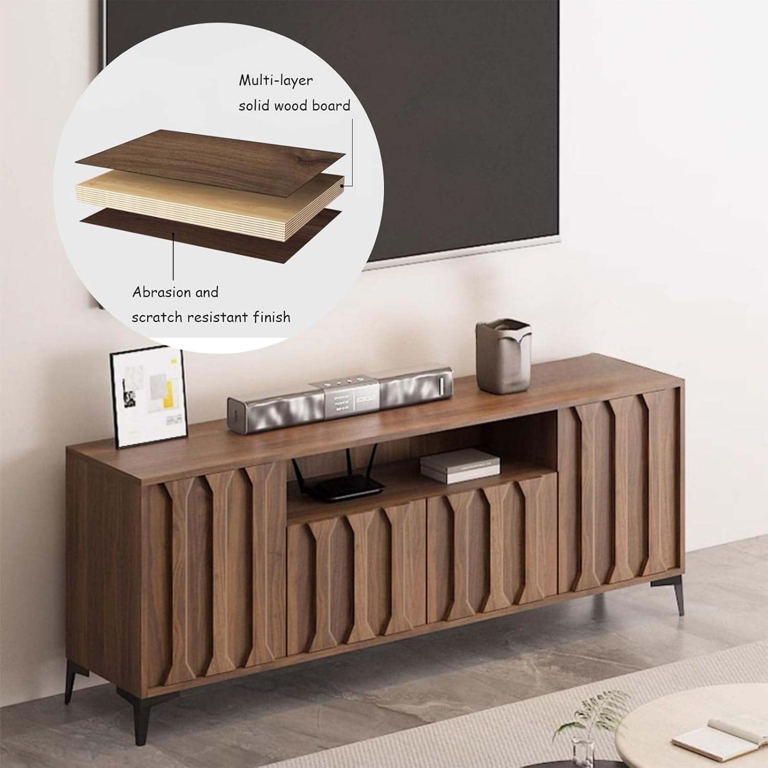 Tall Tv Stand, 160×40×70cm, Wooden TV-Console, Brown TV Cabinet, Entertainment Center Table with Large Storage, Bearing Capacity 500kg, for Living Room, Bedroom