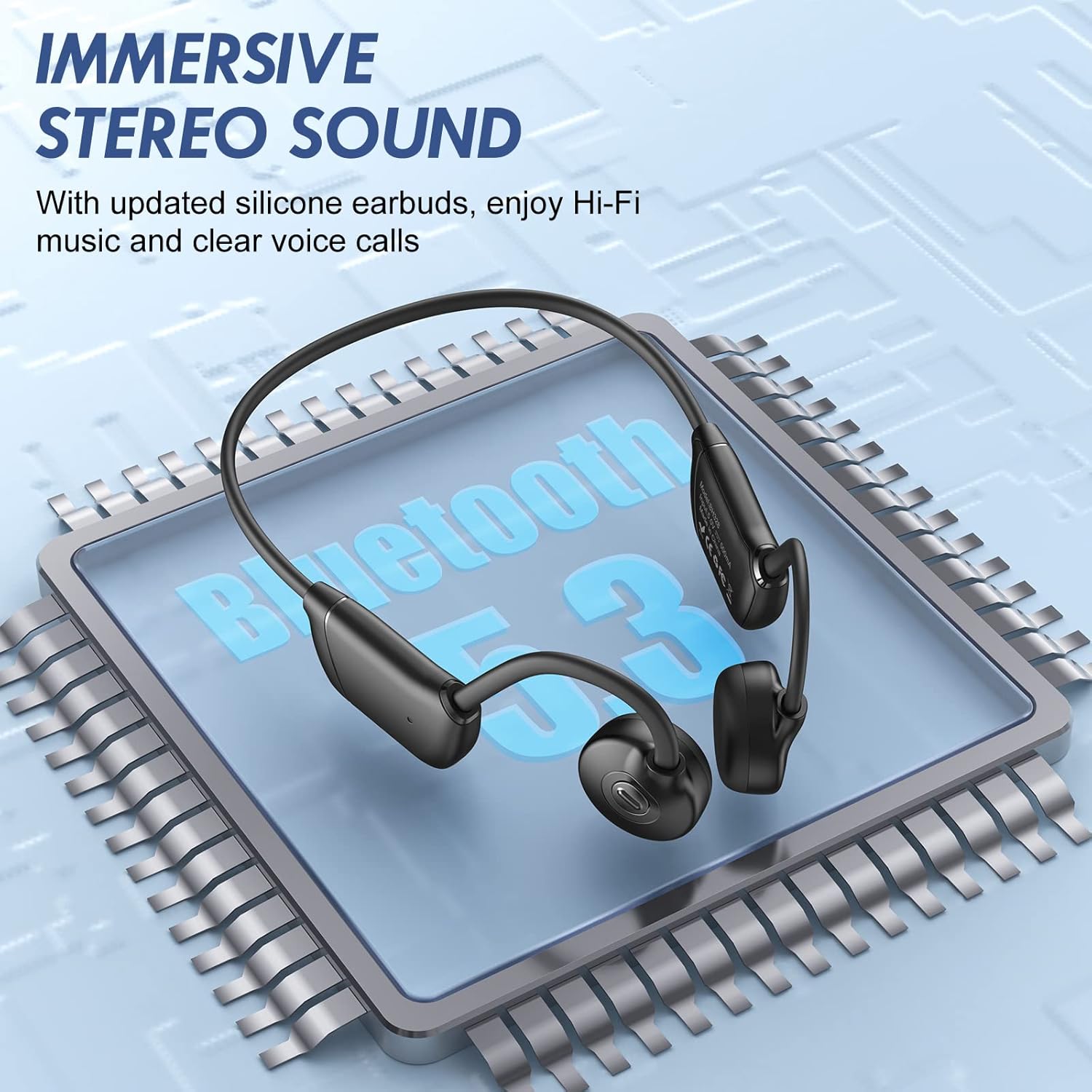Bone Conduction Headphones, QODISA Wireless Open Ear Headphones Bluetooth 5.3 with MIC, IPX7 Waterproof Workout Headphones Music Answer Phone Call for Running Cycling Driving Pack of 2