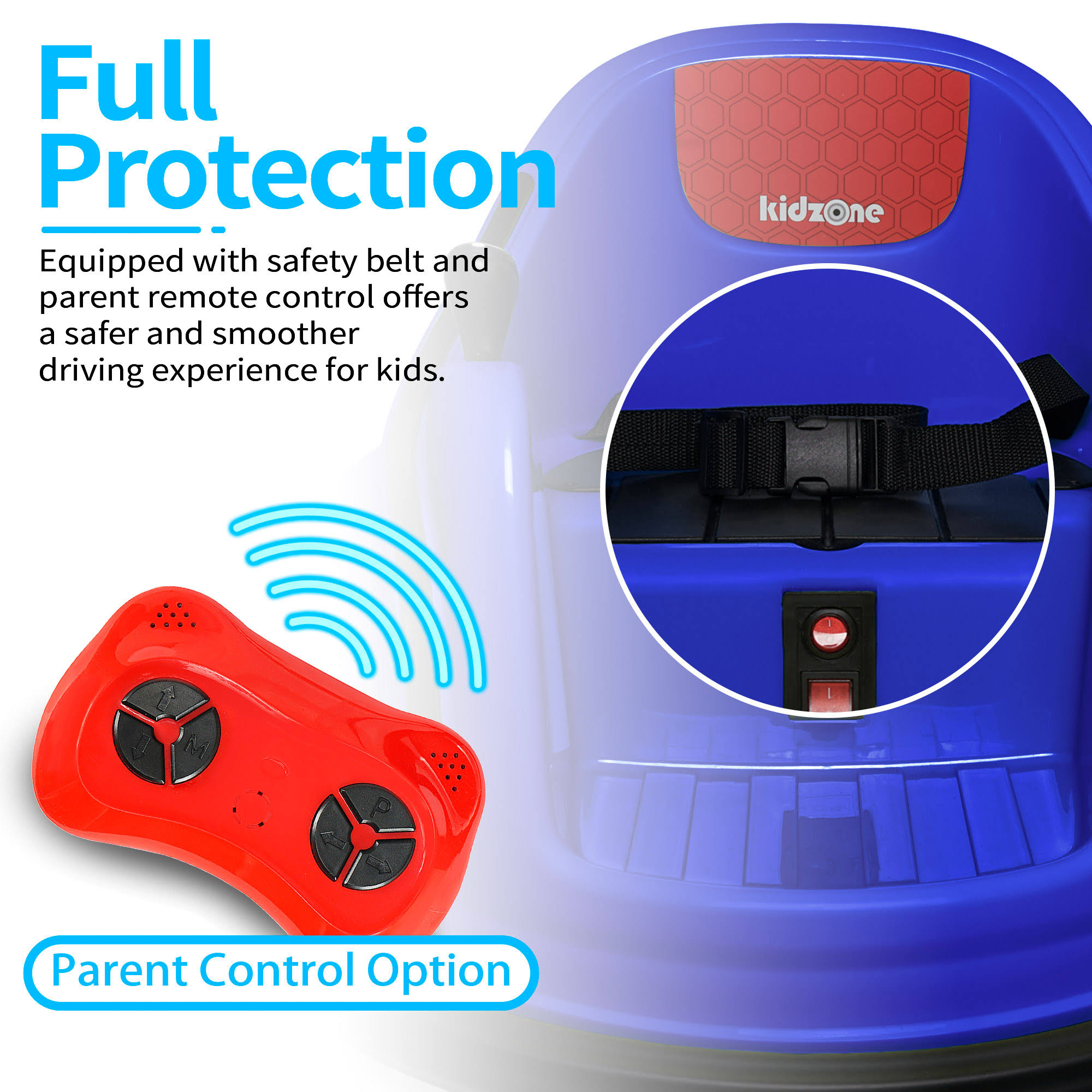 Kidzone Dark Blue Kids Toy Electric Ride on Bumper Car Vehicle Remote Control 360 Spin ASTM-Certified