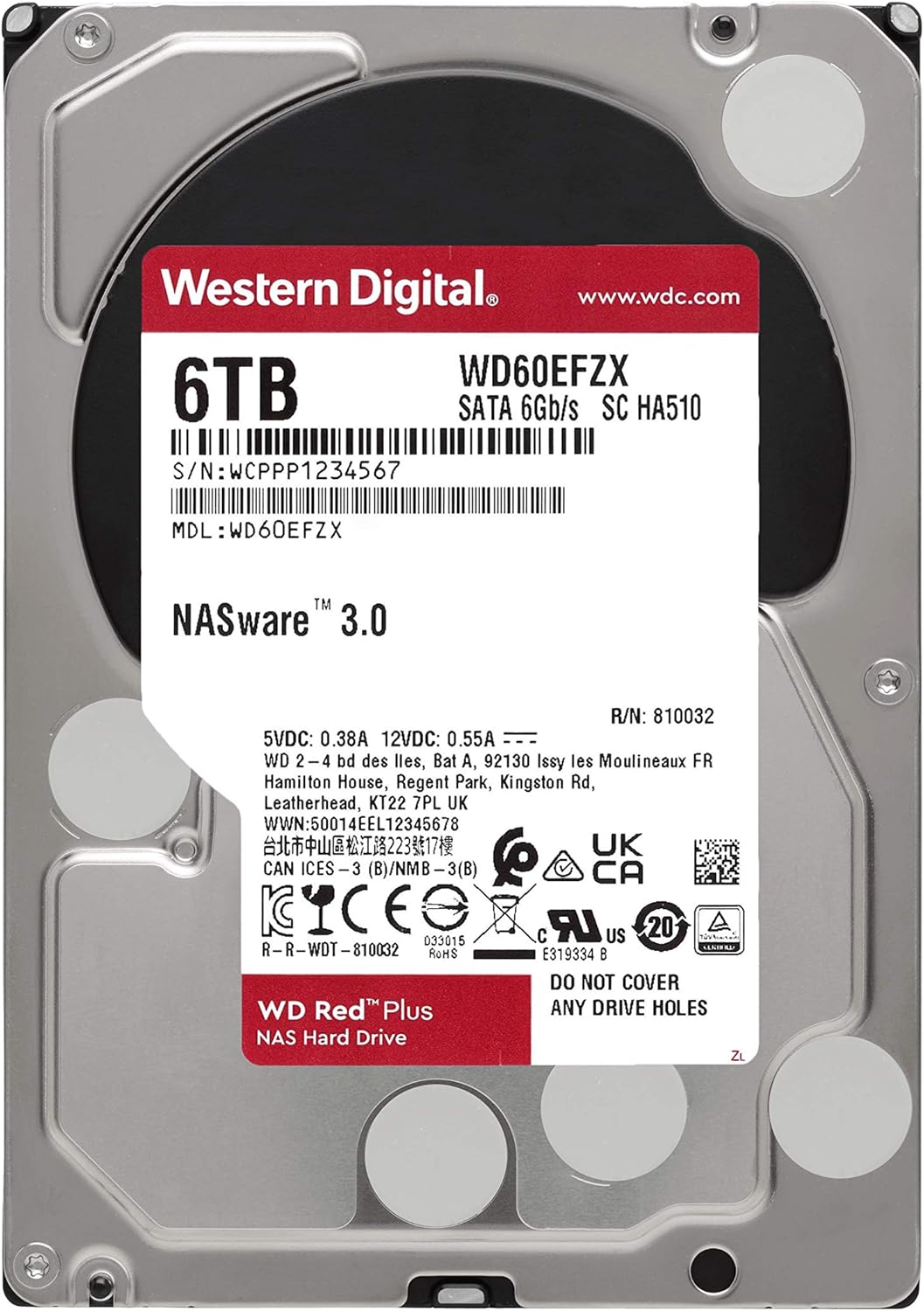 Western Digital 2TB WD Red Plus NAS Internal Hard Drive HDD - 5400 RPM, SATA 6 Gb/s, CMR, 128 MB Cache, 3.5 -WD20EFZX