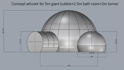 Inflatable Bubble Tent with 2 Rooms Dome Tunnel Camping Event House Outdoor Big (16.5ft Diamater + 8ft Rooms)