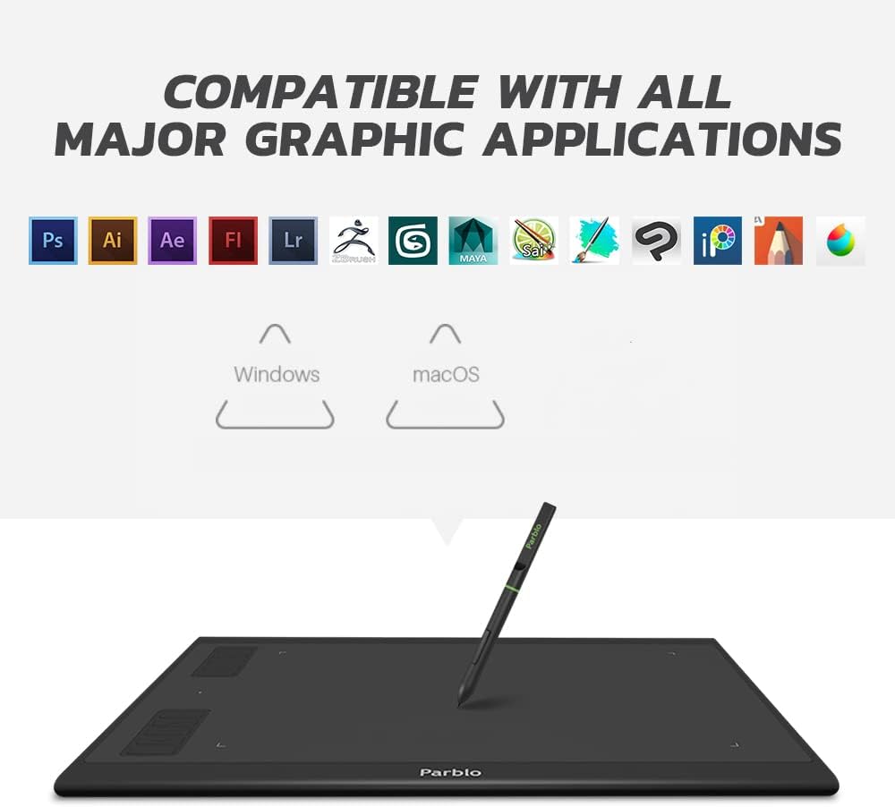 Parblo A610 V2 Graphic Drawing Tablet, 10 x 6 inch Large Area Art Pen Tablets with 8 Hot Keys, Battery-Free Stylus 8192 Pen Pressure, Ideal for Online Learning, Remote Work, Digital Art Craft Pack of 2