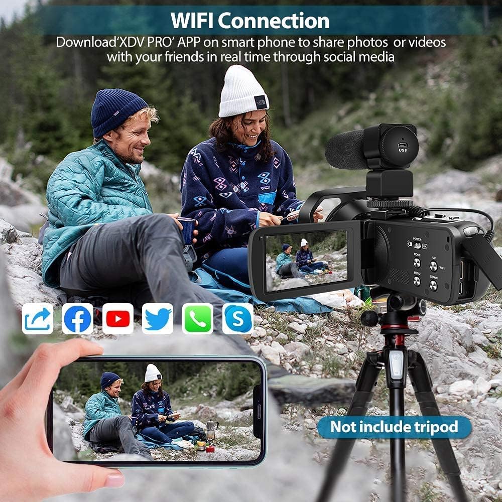 Video Camera Camcorder 4K Ultra 48MP 18X Digital Zoom Camcorder WiFi IR Night Vision Vlogging Camera for YouTube 3.0inch HD Touch Screen Camera with Mic, Stabilizer and Remote Control V4S