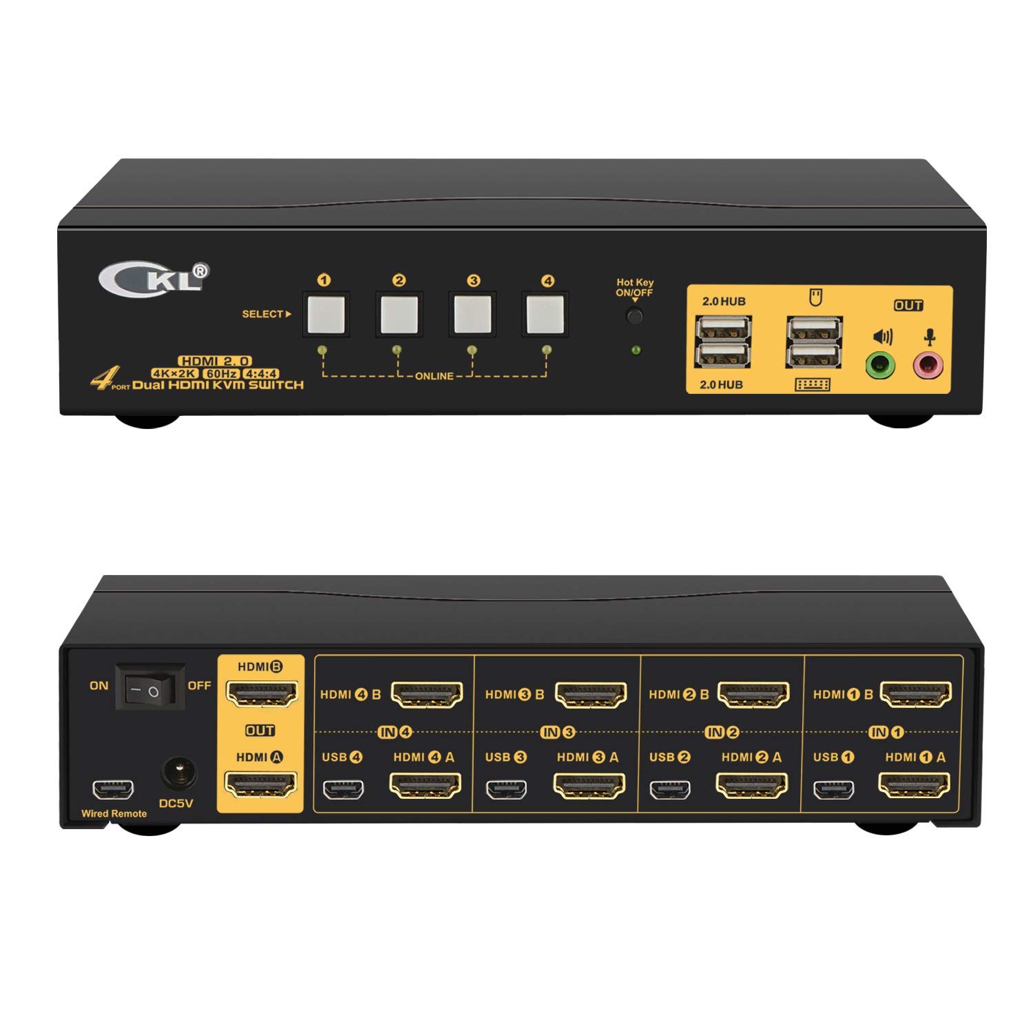 CKL 2x2 Matrix HDMI KVM Switch Dual Monitor USB 3.0 4K 60Hz, PC Monitor Keyboard Mouse Peripherals Sharing Box with Cables for 2 Computers or Laptops