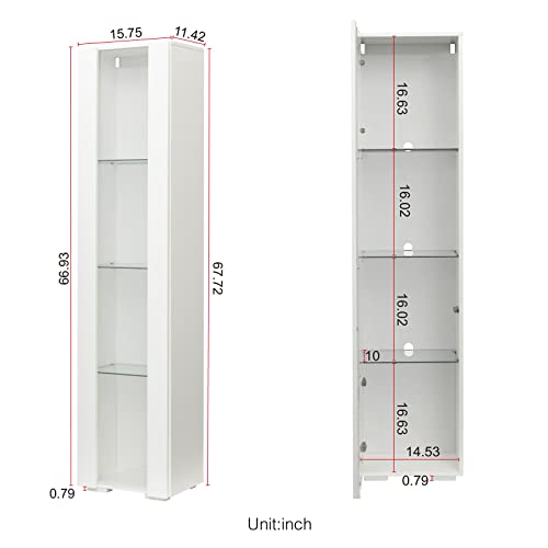 Modern 4-Shelves Display Cabinet with Clear Acrylic Door, Curio Cabinet Collection Display Case with LED Light for Home Office 12" D x 16" W x 68" H