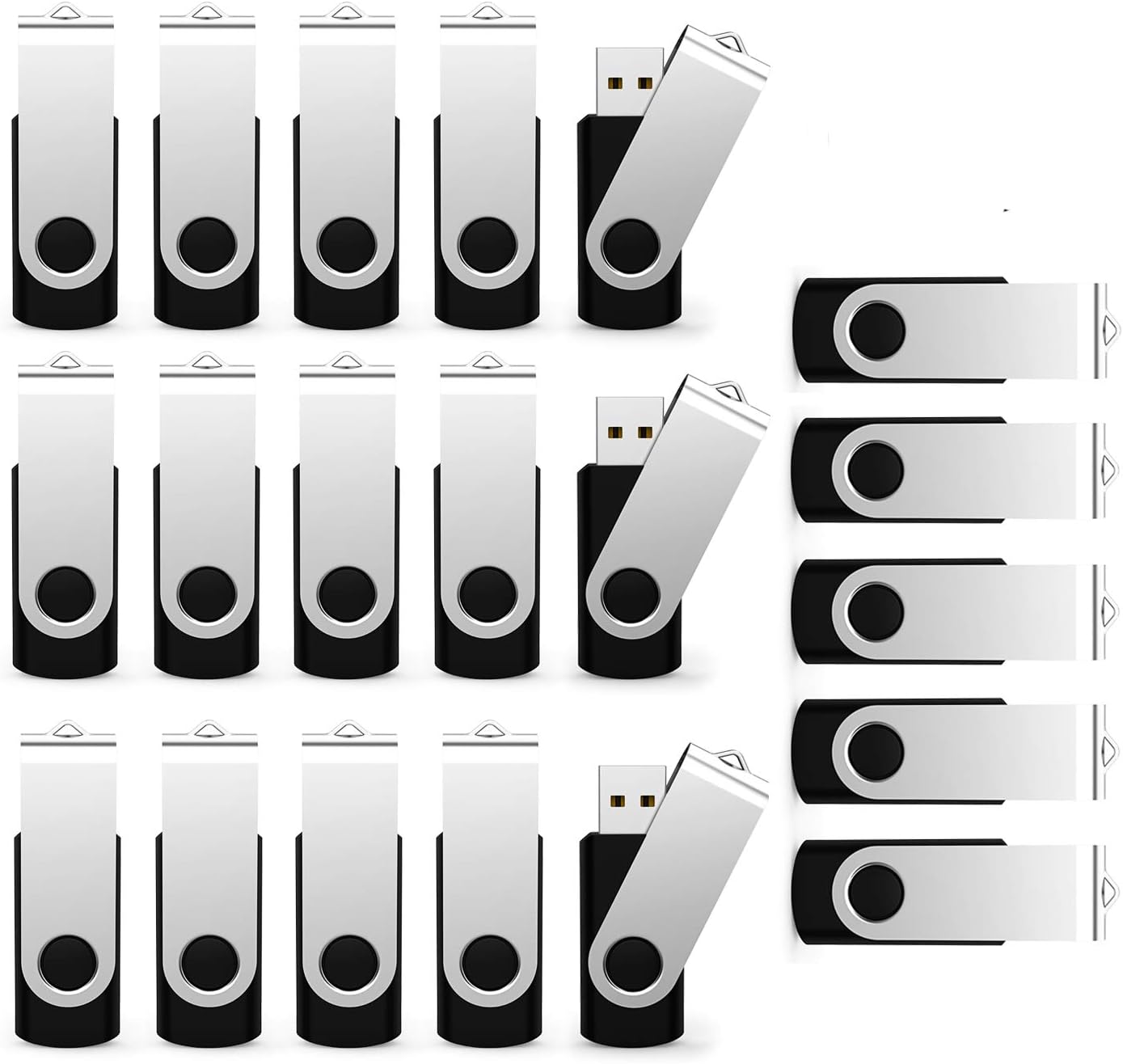 USB Flash Drive 2GB 20 Pack, Bulk USB 2.0 Flash Drives Thumb Drive Swivel Memory Stick Jump Drive Pen Drive, Black, 2 GB, 20 Pieces Pack of 2