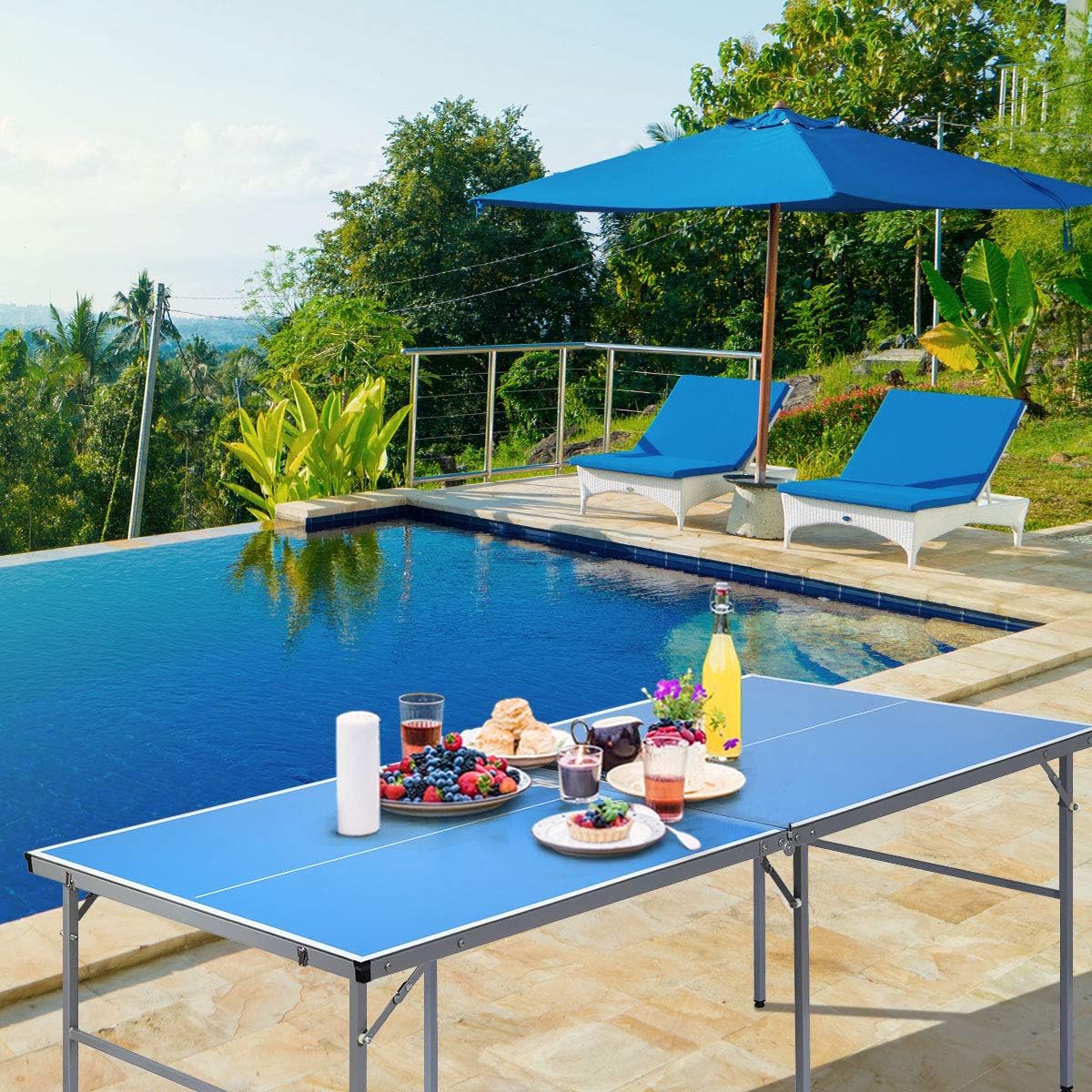 Goplus Foldable Ping Pong Table, 100% Preassembled, Portable Table Tennis Table Game Set with Net, 2 Table Tennis Paddles and Ping Pong Balls for Indoor Outdoor Use