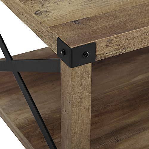 Walker Edison 64x22 Farmhouse Metal Bookcase Rustic Oak