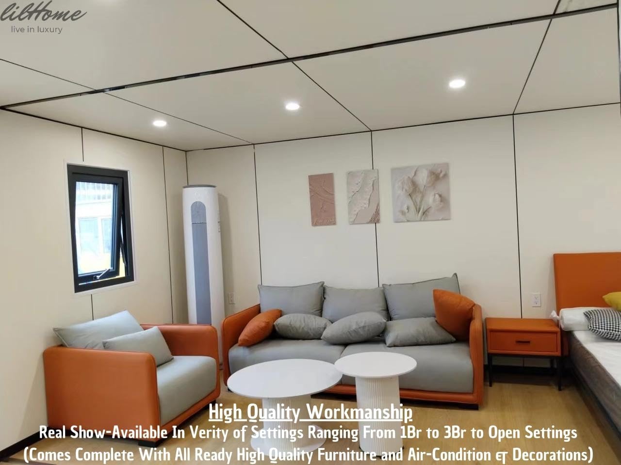 Portable Prefabricated House 19 x 20FT Tiny Mobile Prefab House 2Shaped Bed Rooms Perfect for Hotel House, Small Tiny House for Adults to Live in with Bathroom & Kitchen in This Prefab Home