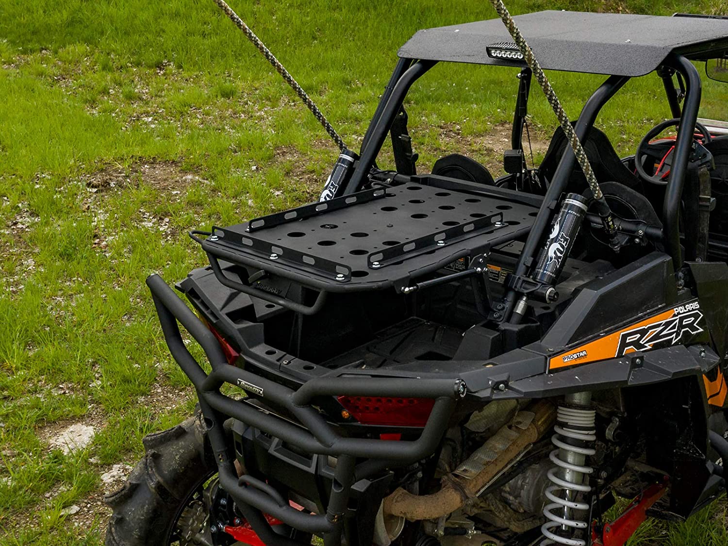 SuperATV Cargo Rack Alpha for 2014+ Polaris RZR XP 1000/XP 4 1000|2016+ RZR XP Turbo/XP 4 Turbo|Doubles as a Cargo Rack and Spare Tire Carrier|Fits up to a 35" Tire|Capacity 75 Lbs.|CBS-P-RZR1K-00