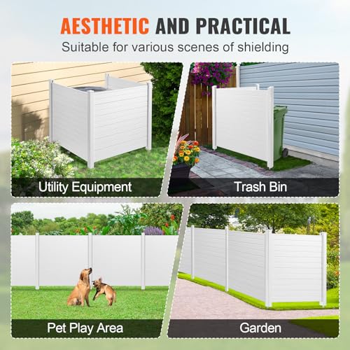 VEVOR Outdoor Privacy Screens, 50" W x 50" H Air Conditioner Fence, Pool Equipment Enclosure, Horizontal Vinyl Privacy Fence, Perfect to Enclose Trash Can and A/C Units (2-Panel)