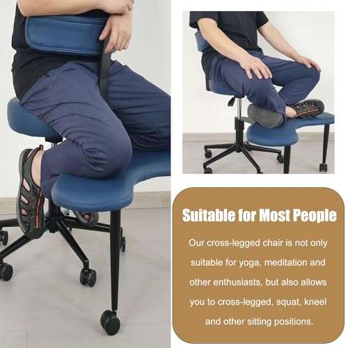 ADHD Office Chairs for Adults Cross Legged, Foot Rest Cross Legged Kneeling Chair for Yoga Lovers, Adjustable Ergonomic Chairs Stool for Short People(Blue)