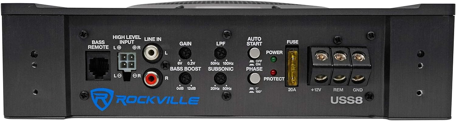 Rockville USS10 10 800w Slim Under-Seat Active Powered Car/Truck Subwoofer Sub