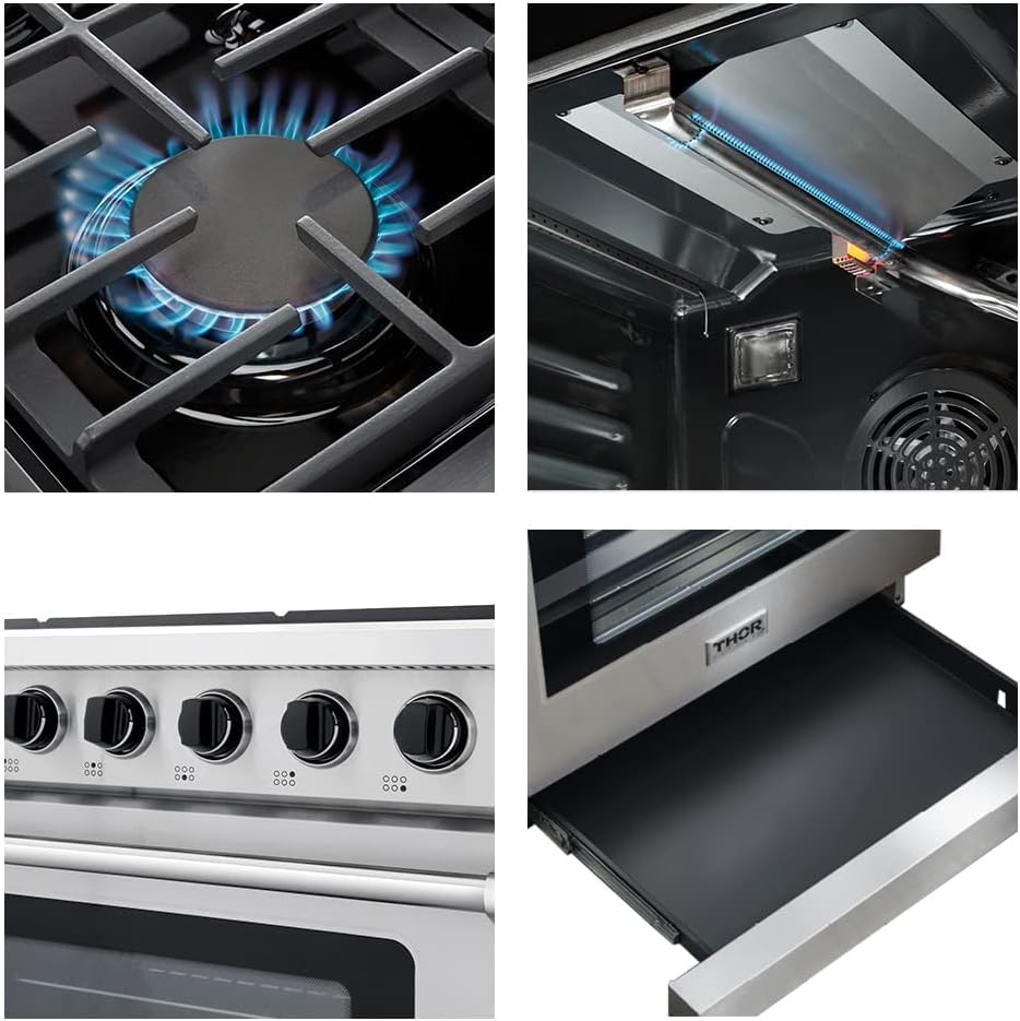 Thor Kitchen 30 in. 4.55 Cu. Ft. Freestanding Gas Range with 5 Burners, Continuous Cast Iron Grates, in Stainless Steel, LRG3001U