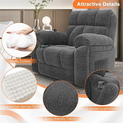 YONISEE Lift Chairs Recliner for Elderly, Super Oversized with Massage and Heat, Overstuffed Wide Recliners, Recliner Chairs for Adults, Heavy Duty and Safety Motion with Cup Holders, USB Ports