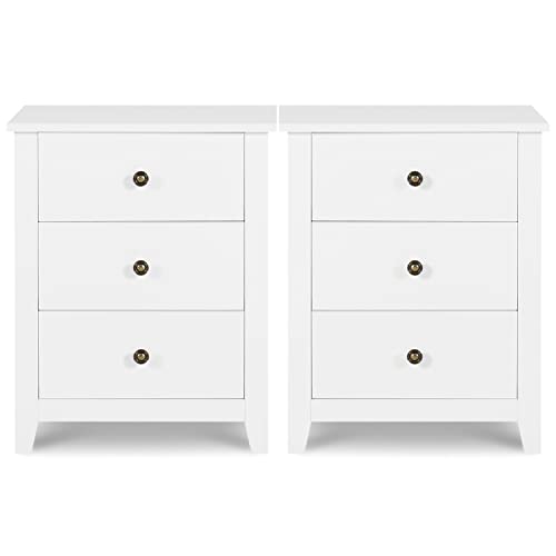 Vikiullf Dresser and Nightstands Sets - 3 Pieces Modern Bedroom Set, White Wooden 7 Drawer Dresser and 3 Drawer Nightstands, Modern Bedroom Furniture Set