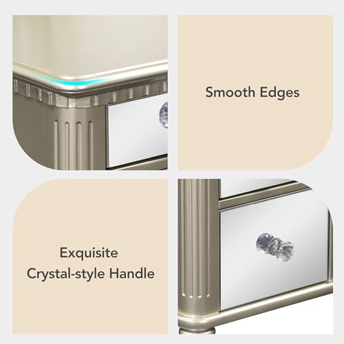 43.3" Modern Vanity Table Set with Flip-top Mirror and LED Light, Space-Saving functionality, Water Resistance and Slip-Proof Features Make it an Ideal Dresser for The Bedroom