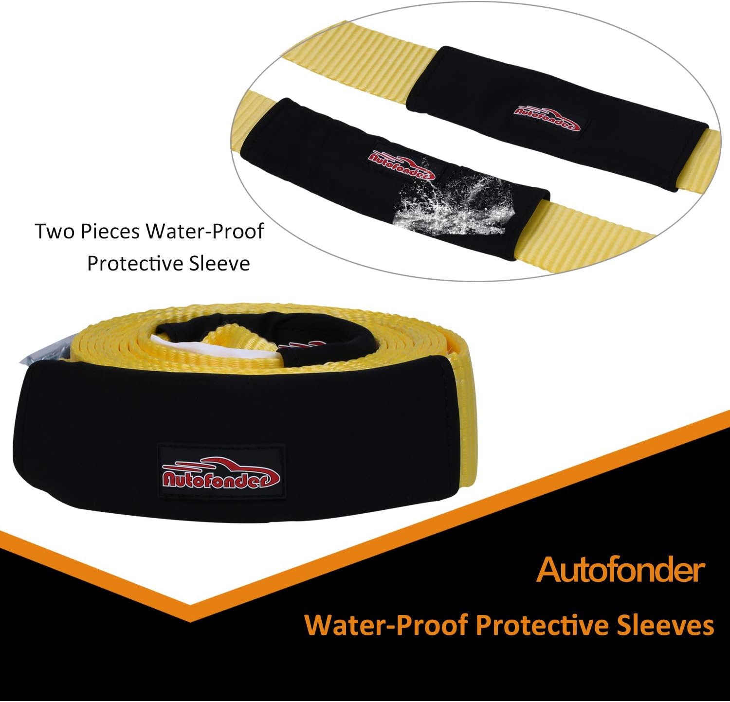 Autofonder Heavy Duty Tow Strap 12T Recovery Kit: 4WD Tow Strap + 3/4 Bow Shackle (2pcs) + Storage Bag (20ft)