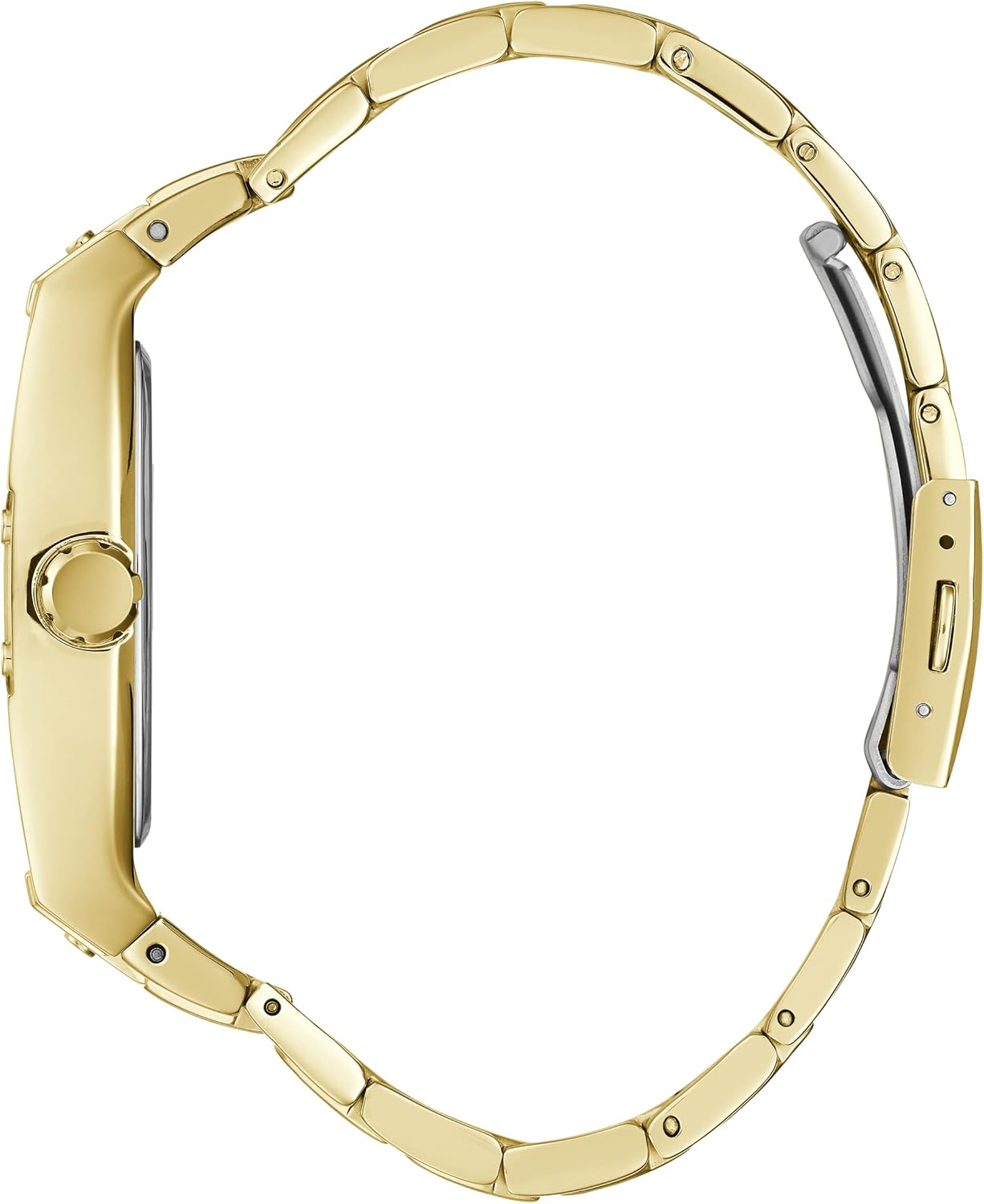 GUESS Men's Trend Multifunction Tonneau 43mm Watch – Black Dial Gold-Tone Stainless Steel Case & Bracelet