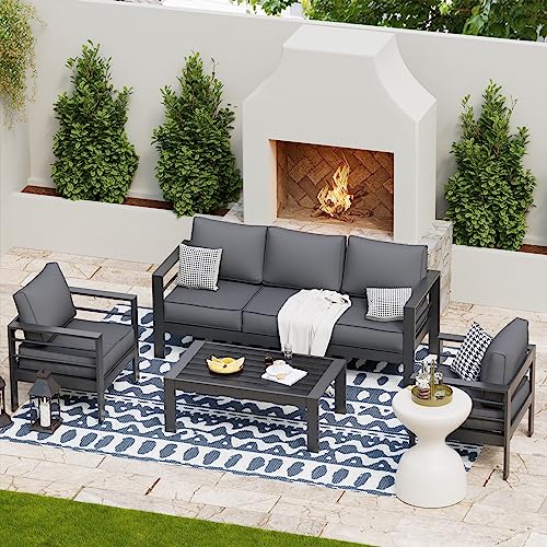 UDPATIO 8 Piece Aluminum Patio Furniture Set, Oversized Modern Outdoor Furniture Set with Olefin Fabric Cushion for Patio Deck Backyard, Dark Grey(with Waterproof Covers)