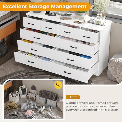 Hasuit Tall Dresser for Bedroom, White Large Chest of Drawers, 55.6'' High Dressers with 7 Drawers, Modern Wooden Vertical Storage Clothes Closet Organizer