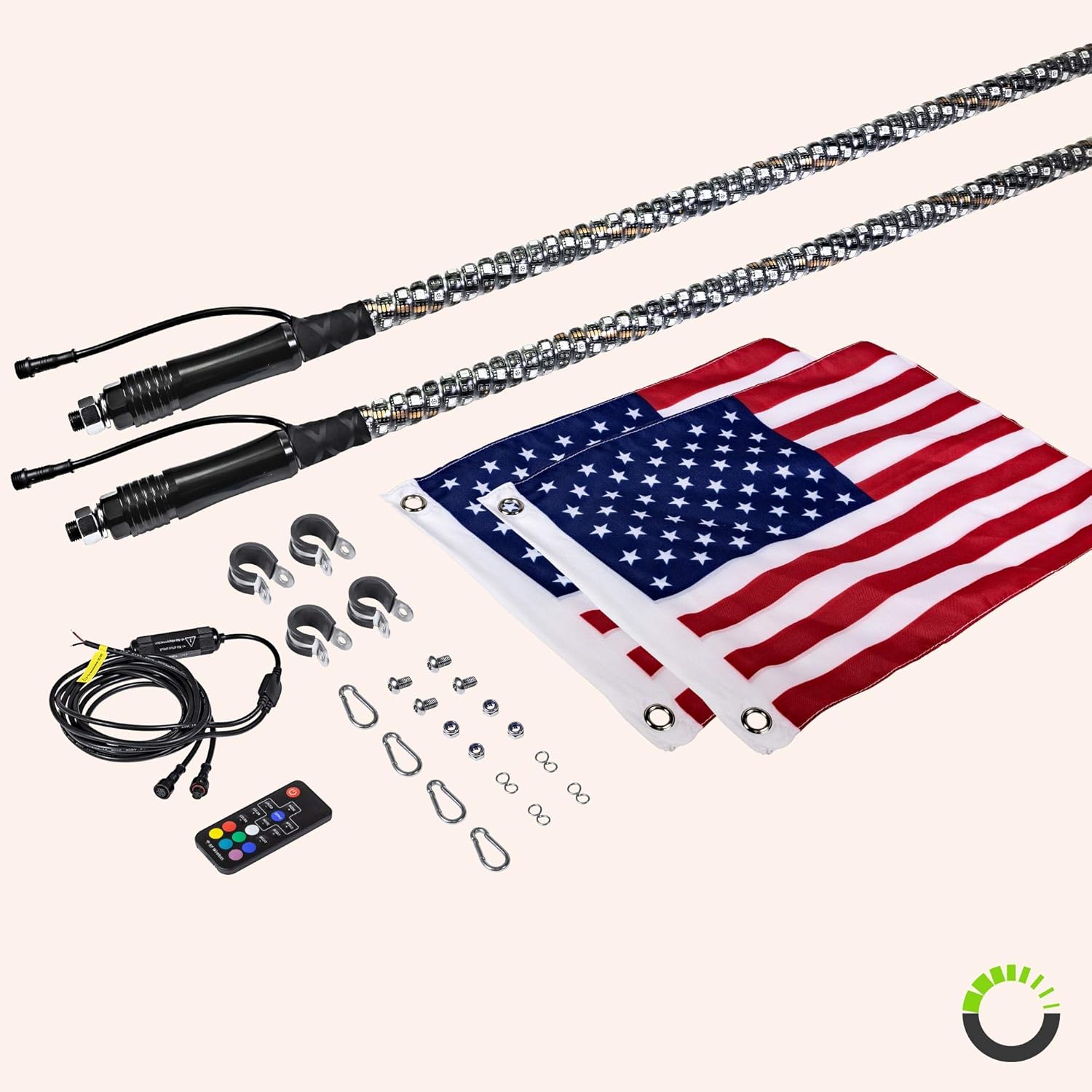 2pc 3ft Spiral LED Whip Lights for UTV ATV [21 Modes] [20 Colors] [RF Wireless Remote] [Weatherproof] [USA Flag] LED Lighted Whips Antenna for RZR Can-Am Polaris UTV ATV Accessories