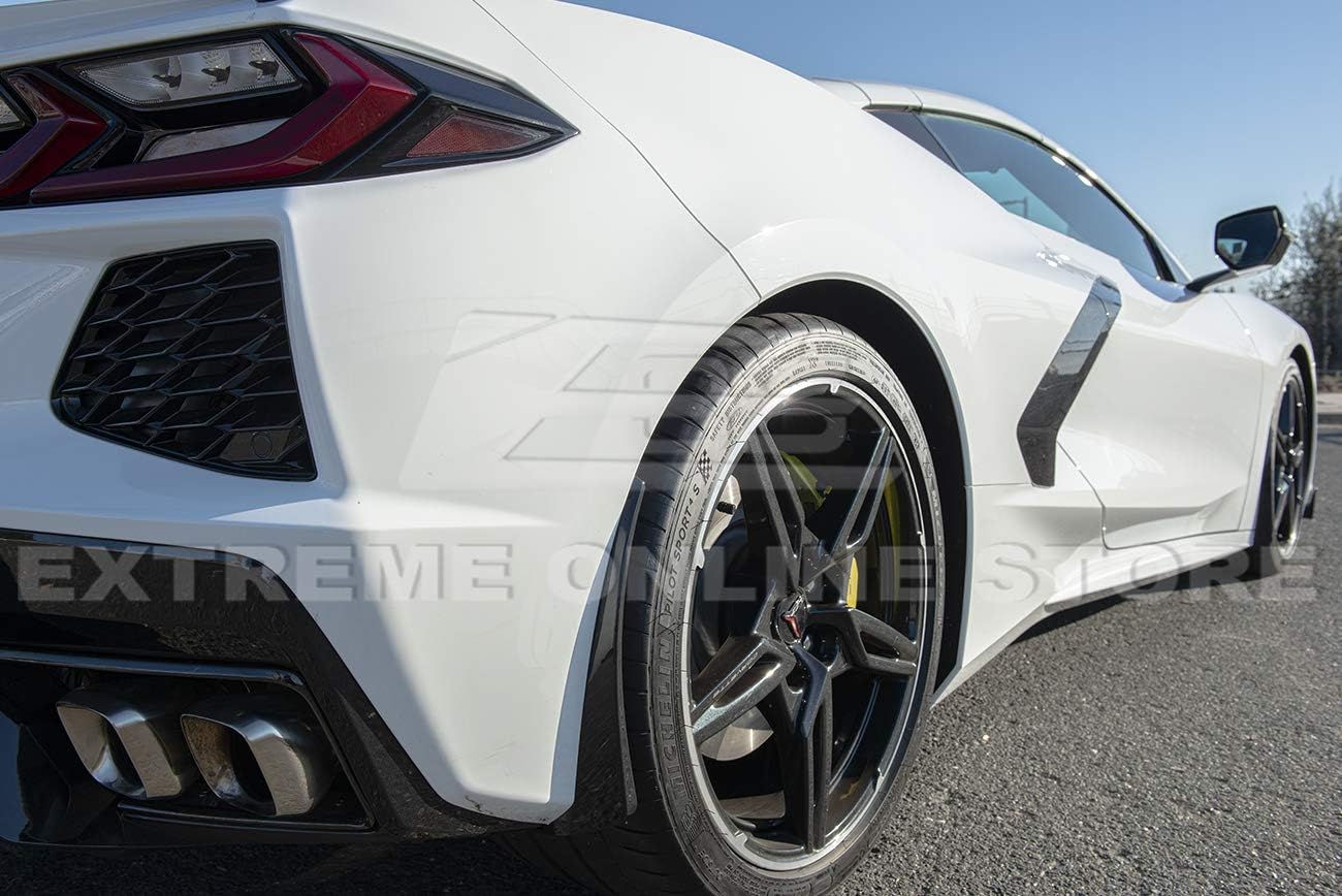 Extreme Online Store Replacement for 2020-Present Chevrolet Corvette C8 All Models | GM Factory XL Extended Style Painted Carbon Flash Metallic Rear Side Splash Guards Mud Flap Pair