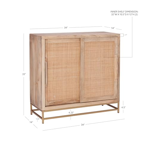 Powell Natural Rattan and Gold Base 2 Danika, Two Drawer Cabinet, Beige