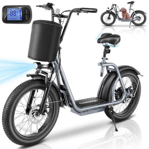 Caroma Peak 800w Electric Scooter Adults 20"X3" Fat Tire, 20 MPH Top Speed & 30 Miles Range, Off-Road E Scooter w/Adjustable Seat & Detachable Basket, Foldable Ebike w/Shock Absorption for Commuting