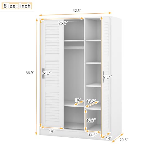 Modern 3-Door Mirror Wardrobe Closet with 2 Drawers & Top Cabinets, Freestanding Armoire w/Hanging Rail & 4 Shelves, Clothes Storage Organizer for Bedroom, Home, 81.1, Gray