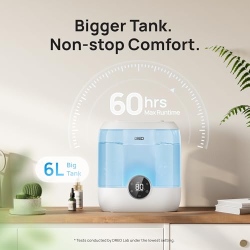 Dreo Humidifiers for Bedroom, Top Fill 4L Supersized Cool Mist Humidifier, 32H Runtime, 28 dB Quiet Ultrasonic Air Humidifier for Large Room, Plants, Baby Nursery, Indoor, Night Light, Easy to Clean
