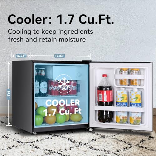 Frestec 1.7 Cu.Ft Mini Fridge for Bedroom, Mini Refrigerator with freezer, Dorm Fridge with Freezer, Reversible Door Perfect for Room and Office, Adjustable Temperature