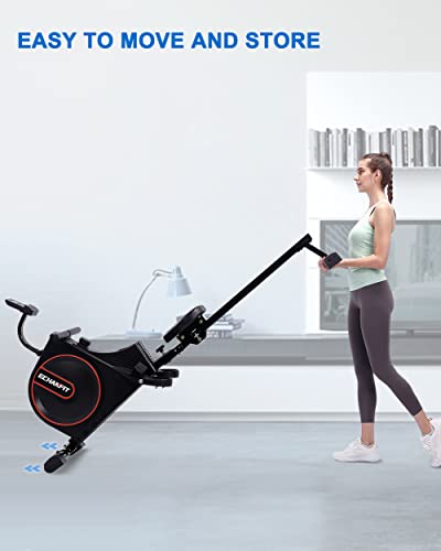 ECHANFIT Magnetic Rowing Machine for Home，Foldable Rower Machine Whit 350 LB Weight Capacity 16 Levels Adjustable Resistance LCD Monitor and Tablet Holder,Optional Free App