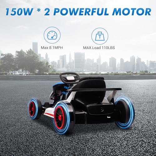 24V Electric Go Kart, Drifting Car Battery Powered Ride on Car with Powerful Motor for Kids 6-12 Years Old, Kids Go Kart with Slow Start, Music, Safety Belt,Max Load 110lbs for Boys and Girls