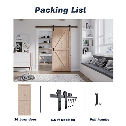 FREDBECK 48in x 80in Sliding Wood Barn Door with 8FT Barn Door Hardware Kit Included K Shape Solid Spruce Panel Sliding Door Double Surfaces Need to Assembly