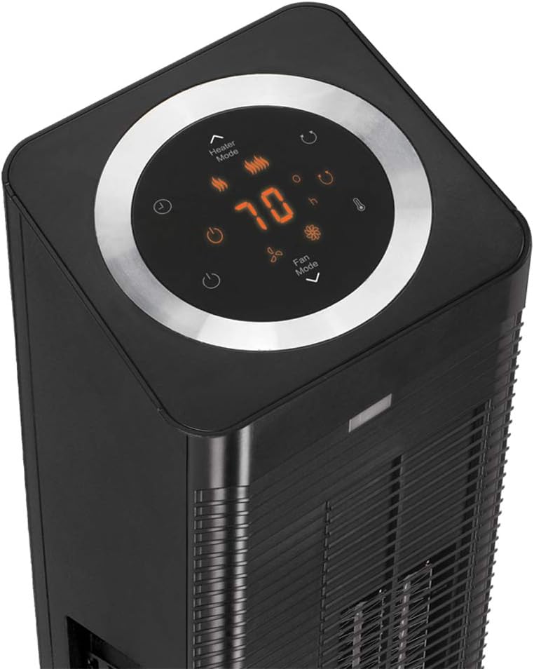 PureGuardian Guardian Technologies HTR410B Oscillating Whole Room Space Heater Tower & Fan with Remote Control, 27" Portable Heater, Black