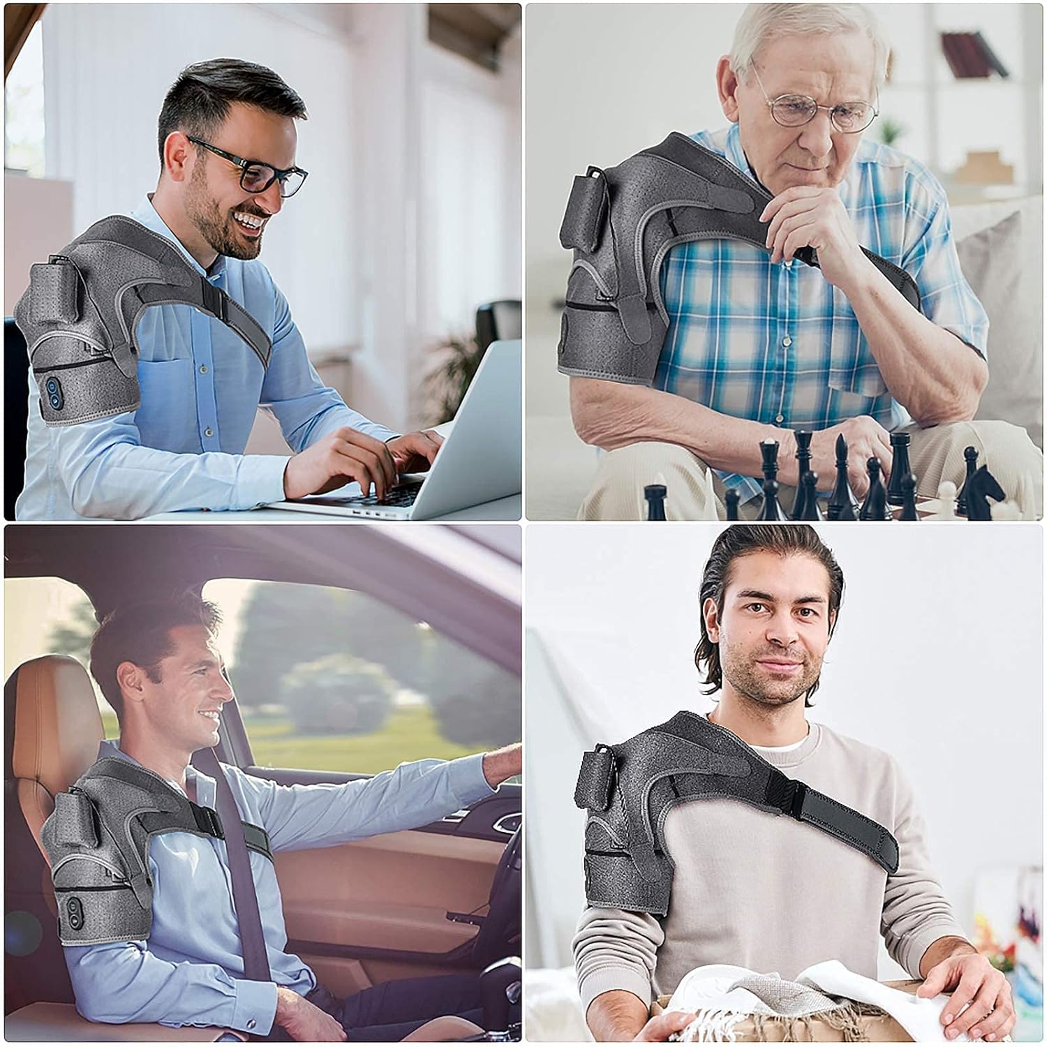 Massager Heating Shoulder Wrap, Heated Pad 3 Vibration and Temperature Settings Adjustable Electric Brace Support Heated Shoulder Pad for Relax Shoulder