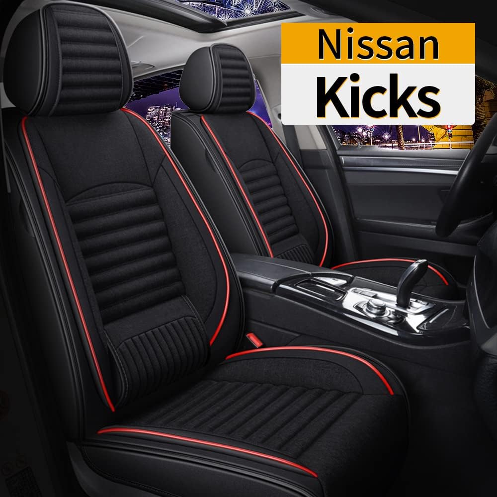 TTX LIGHTING Car Seat Covers Custom Fit for 2018-2021 Nissan-Kicks, Auto Full Set Seat Cushion Linen Compatible with Airbag（Red&Black）