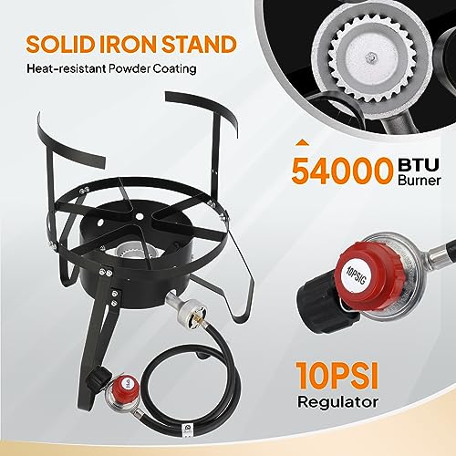 ROVSUN 60QT Turkey Fryer with Aluminum Boiler Steamer Basket & 150,000BTU Propane Burner, Outdoor Gas Deep Fryer & Seafood Crawfish Boil Pot Set with High Pressure Propane Regulator and Hose