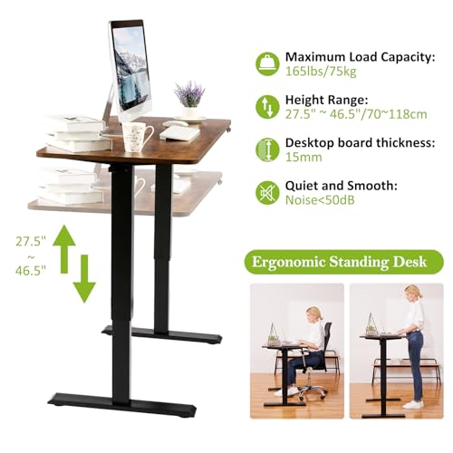 farexon Electric Standing Desk 55 x 24In with Charging Station, Stand up Desk with Oversized Mouse Pad, 2 USB Ports & 3 Power Outlets, 4 Caster, 4 Preset Heights Easy to Set（Brown）