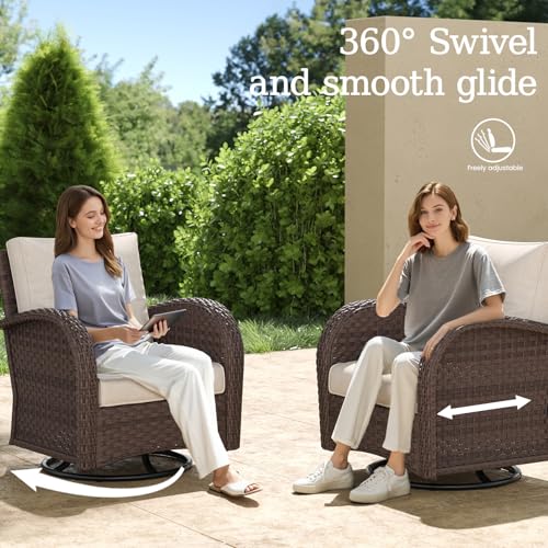 5 Pieces Wicker Patio Furniture Set, Luxury Outdoor Conversation Set with High Back Swivel Rocker Chairs
