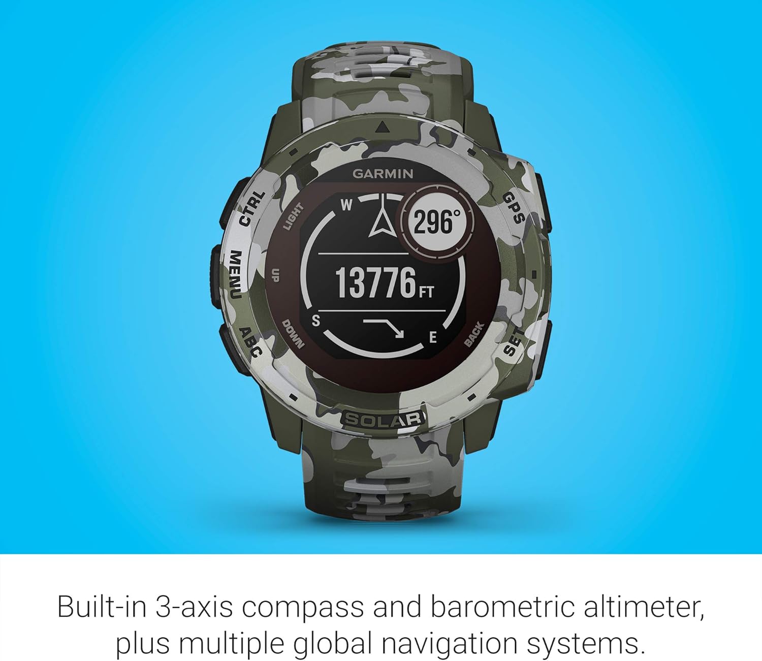 Garmin Instinct Solar, Rugged Outdoor Smartwatch with Solar Charging Capabilities, Built-in Sports Apps and Health Monitoring, Lichen Camo (Renewed)