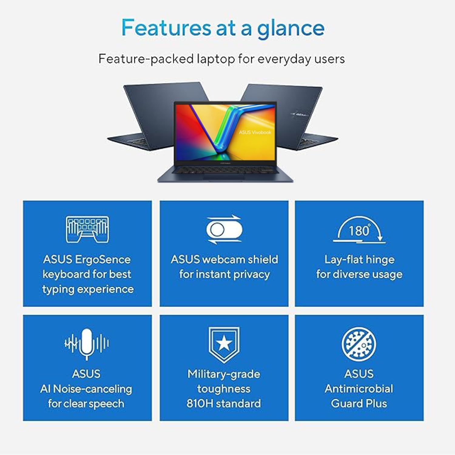 ASUS Vivobook Laptop, 14" FHD Display, i3-1215U, 16GB RAM, 1TB SSD, Wi-Fi 6, HDMI, Webcam, Touchpad, Windows 11 Home, Blue